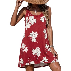 image:imageCHICGAL Swimsuit Coverup for Women Summer Sleeveless Beach Dress Tank Bikini Bathing Suit Cover Up 2026Red White Floral