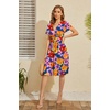 image:imageWEACZZY Womens Summer Short Sleeve Casual Dresses VNeck Floral Party Dress with PocketsColorful Purple Navy