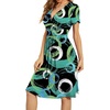 image:imageWEACZZY Womens Summer Short Sleeve Casual Dresses VNeck Floral Party Dress with PocketsGeometric