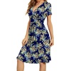 image:imageWEACZZY Womens Summer Short Sleeve Casual Dresses VNeck Floral Party Dress with PocketsGreen Leaf Navy