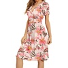image:imageWEACZZY Womens Summer Short Sleeve Casual Dresses VNeck Floral Party Dress with PocketsPink Lily Beige
