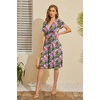image:imageWEACZZY Womens Summer Short Sleeve Casual Dresses VNeck Floral Party Dress with PocketsPurple Flower Green