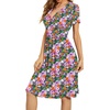image:imageWEACZZY Womens Summer Short Sleeve Casual Dresses VNeck Floral Party Dress with PocketsPurple Flower Green