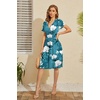image:imageWEACZZY Womens Summer Short Sleeve Casual Dresses VNeck Floral Party Dress with PocketsWhite Ink Green