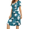 image:imageWEACZZY Womens Summer Short Sleeve Casual Dresses VNeck Floral Party Dress with PocketsWhite Ink Green