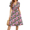 image:imageWEACZZY Womens Summer Short Sleeve Casual Dresses VNeck Floral Party Dress with PocketsPurple Flower Green