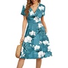 image:imageWEACZZY Womens Summer Short Sleeve Casual Dresses VNeck Floral Party Dress with PocketsWhite Ink Green