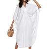 image:imageCHICGAL Womens Kaftan Dresses Long Caftans Plus Size Batwing Sleeve Swimsuit Coverup V Neck Summer Beach Dress 2026Awhite