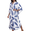 image:imageCHICGAL Womens Kaftan Dresses Long Caftans Plus Size Batwing Sleeve Swimsuit Coverup V Neck Summer Beach Dress 2026Blue Feather Leaves