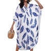 image:imageCHICGAL Womens Kaftan Dresses Long Caftans Plus Size Batwing Sleeve Swimsuit Coverup V Neck Summer Beach Dress 2026Blue Feather Leaves
