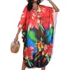 image:imageCHICGAL Womens Kaftan Dresses Long Caftans Plus Size Batwing Sleeve Swimsuit Coverup V Neck Summer Beach Dress 2026Colorful Flowers