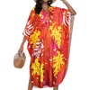 image:imageCHICGAL Womens Kaftan Dresses Long Caftans Plus Size Batwing Sleeve Swimsuit Coverup V Neck Summer Beach Dress 2026Tropical Leaves