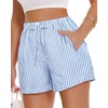 image:imageWomen Boxer Shorts Comfy Gingham Drawstring Pajama Bottom Plaid Casual Pants with PocketBlue Stripe