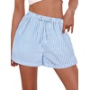 image:imageWomen Boxer Shorts Comfy Gingham Drawstring Pajama Bottom Plaid Casual Pants with PocketBlue Stripe