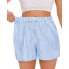 image:imageWomen Boxer Shorts Comfy Gingham Drawstring Pajama Bottom Plaid Casual Pants with PocketBlue Stripe