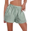image:imageWomen Boxer Shorts Comfy Gingham Drawstring Pajama Bottom Plaid Casual Pants with PocketLight Green
