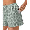 image:imageWomen Boxer Shorts Comfy Gingham Drawstring Pajama Bottom Plaid Casual Pants with PocketLight Green