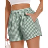 image:imageWomen Boxer Shorts Comfy Gingham Drawstring Pajama Bottom Plaid Casual Pants with PocketLight Green