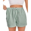image:imageWomen Boxer Shorts Comfy Gingham Drawstring Pajama Bottom Plaid Casual Pants with PocketLight Green