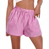 image:imageWomen Boxer Shorts Comfy Gingham Drawstring Pajama Bottom Plaid Casual Pants with PocketMagenta