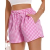 image:imageWomen Boxer Shorts Comfy Gingham Drawstring Pajama Bottom Plaid Casual Pants with PocketMagenta