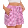 image:imageWomen Boxer Shorts Comfy Gingham Drawstring Pajama Bottom Plaid Casual Pants with PocketMagenta