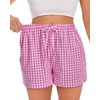 image:imageWomen Boxer Shorts Comfy Gingham Drawstring Pajama Bottom Plaid Casual Pants with PocketMagenta