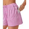 image:imageWomen Boxer Shorts Comfy Gingham Drawstring Pajama Bottom Plaid Casual Pants with PocketMagenta