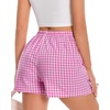 image:imageWomen Boxer Shorts Comfy Gingham Drawstring Pajama Bottom Plaid Casual Pants with PocketMagenta