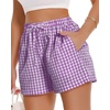 image:imageWomen Boxer Shorts Comfy Gingham Drawstring Pajama Bottom Plaid Casual Pants with PocketPurple