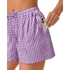 image:imageWomen Boxer Shorts Comfy Gingham Drawstring Pajama Bottom Plaid Casual Pants with PocketPurple