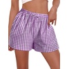 image:imageWomen Boxer Shorts Comfy Gingham Drawstring Pajama Bottom Plaid Casual Pants with PocketPurple