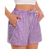 image:imageWomen Boxer Shorts Comfy Gingham Drawstring Pajama Bottom Plaid Casual Pants with PocketPurple