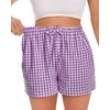 image:imageWomen Boxer Shorts Comfy Gingham Drawstring Pajama Bottom Plaid Casual Pants with PocketPurple