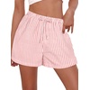 image:imageWomen Boxer Shorts Comfy Gingham Drawstring Pajama Bottom Plaid Casual Pants with PocketRed Stripe