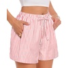 image:imageWomen Boxer Shorts Comfy Gingham Drawstring Pajama Bottom Plaid Casual Pants with PocketRed Stripe