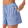 image:imageWomen Boxer Shorts Comfy Gingham Drawstring Pajama Bottom Plaid Casual Pants with PocketRoyal Blue