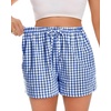 image:imageWomen Boxer Shorts Comfy Gingham Drawstring Pajama Bottom Plaid Casual Pants with PocketRoyal Blue