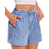 image:imageWomen Boxer Shorts Comfy Gingham Drawstring Pajama Bottom Plaid Casual Pants with PocketRoyal Blue