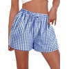 image:imageWomen Boxer Shorts Comfy Gingham Drawstring Pajama Bottom Plaid Casual Pants with PocketRoyal Blue