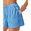 image:imageWomen Boxer Shorts Comfy Gingham Drawstring Pajama Bottom Plaid Casual Pants with PocketSky Blue