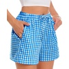 image:imageWomen Boxer Shorts Comfy Gingham Drawstring Pajama Bottom Plaid Casual Pants with PocketSky Blue