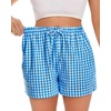 image:imageWomen Boxer Shorts Comfy Gingham Drawstring Pajama Bottom Plaid Casual Pants with PocketSky Blue