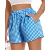 image:imageWomen Boxer Shorts Comfy Gingham Drawstring Pajama Bottom Plaid Casual Pants with PocketSky Blue