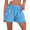 image:imageWomen Boxer Shorts Comfy Gingham Drawstring Pajama Bottom Plaid Casual Pants with PocketSky Blue
