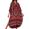 image:imageCHICGAL Womens Kaftan Dresses Long Caftans Plus Size Batwing Sleeve Swimsuit Coverup V Neck Summer Beach Dress 2026Red White Floral Print