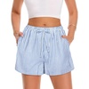 image:imageWomen Boxer Shorts Comfy Gingham Drawstring Pajama Bottom Plaid Casual Pants with PocketBlue Stripe