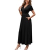 image:imageWEACZZY 2026 Summer Long Dresses for Women Wrap Empire Pleated Waist V Neck Short Sleeve Elegant Maxi Dress with Pockets01 Black