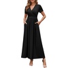 image:imageWEACZZY 2026 Summer Long Dresses for Women Wrap Empire Pleated Waist V Neck Short Sleeve Elegant Maxi Dress with Pockets01 Black