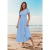 image:imageWEACZZY 2026 Summer Long Dresses for Women Wrap Empire Pleated Waist V Neck Short Sleeve Elegant Maxi Dress with Pockets01 Blue
